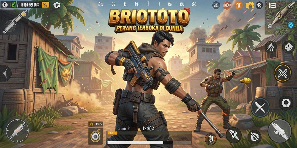 Gameplay intensif di arena Battle Royale BRIOTOTO.