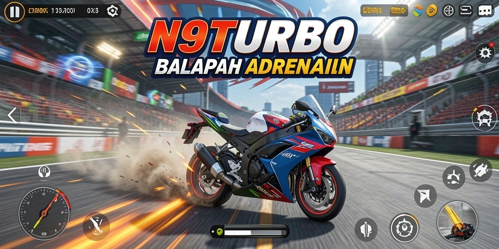 Tampilan gameplay balapan motor yang seru di N9TURBO.