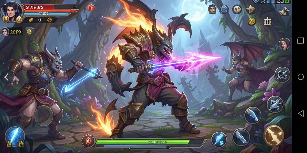 Screenshot menunjukkan pertarungan epik dalam gameplay ARPG.